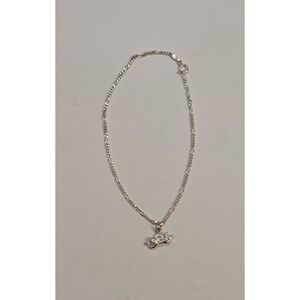 Vintage Italian Sterling Silver Figaro Bracelet / Anklet Charub Charm 8.75"